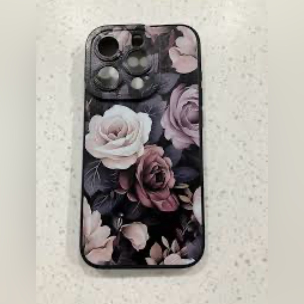 New, IPhone 16 Pro Floral Pattern Cell Phone Case - Black and Pink